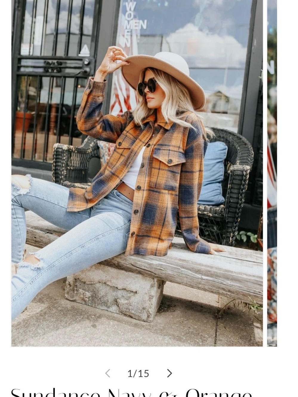 Women's Plaid Shacket Jacket - Navy & Orange